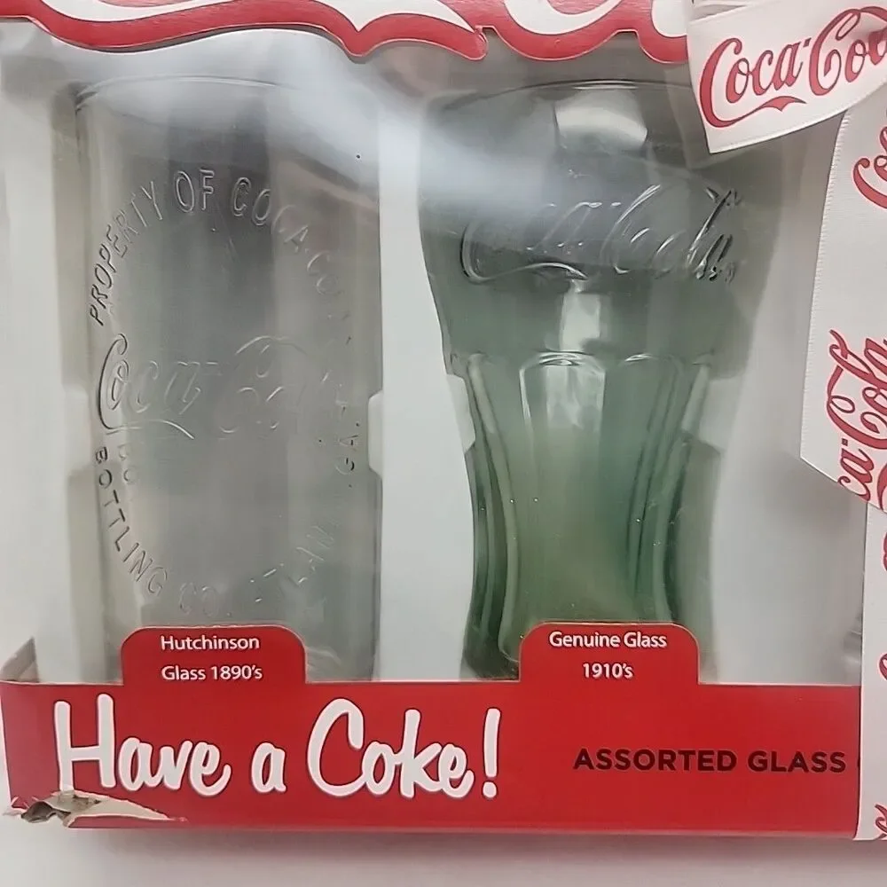 Glassware COCA COLA COLLECTORS SET, 4 Glasses, Coasters, Pretzels Vintage Coke